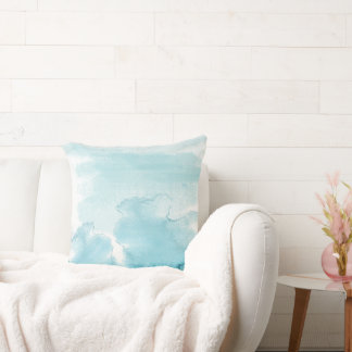 Blue Tones Watercolor Abstract Throw Pillow