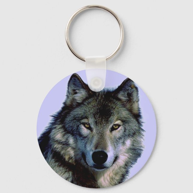 Blue Tones Wolf Portrait Key Chain (Front)