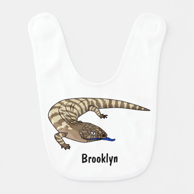 Blue tongue lizard reptile cartoon  baby bib (Front)
