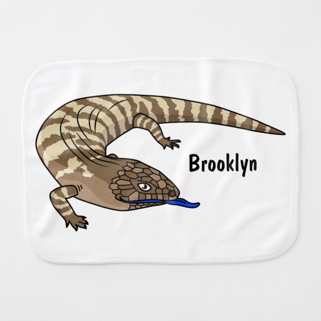 Blue tongue lizard reptile cartoon baby burp cloth (Front Horizontal)