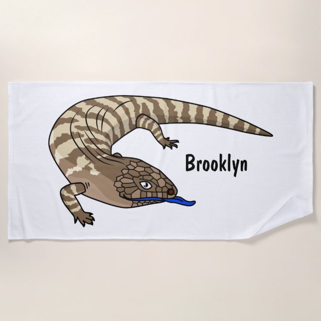 Blue tongue lizard reptile cartoon  beach towel (Front)