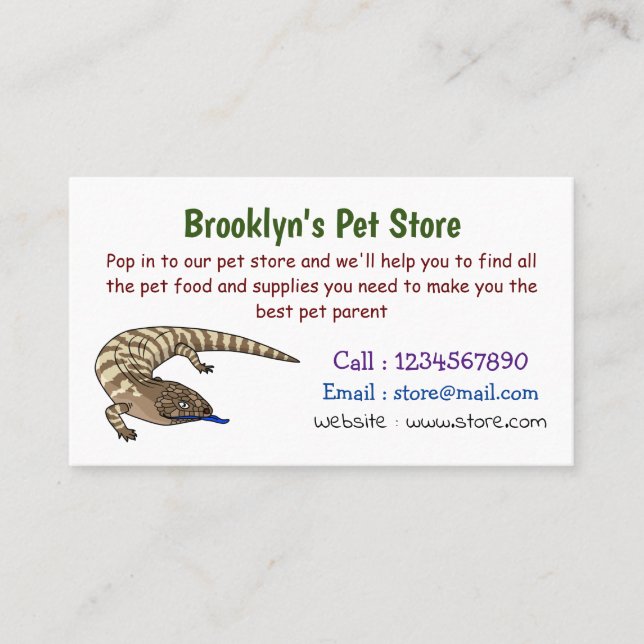 Blue tongue lizard reptile cartoon  business card (Front)