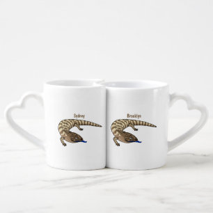 Blue tongue lizard reptile cartoon coffee mug set