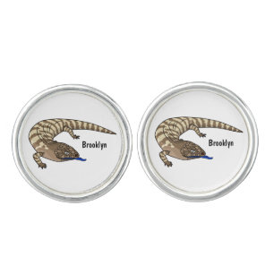 Blue tongue lizard reptile cartoon cufflinks