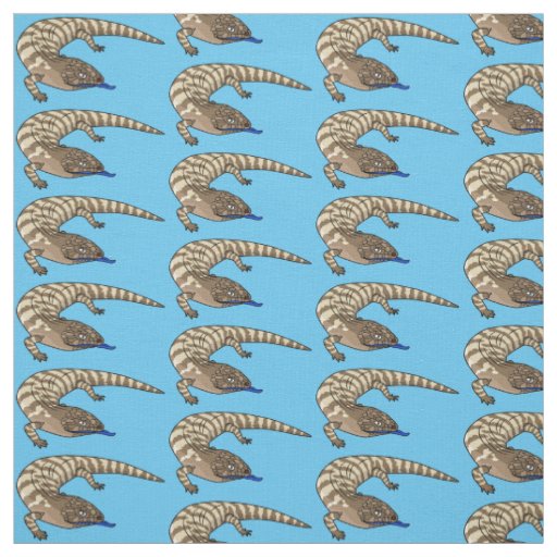 Blue tongue lizard reptile cartoon  fabric
