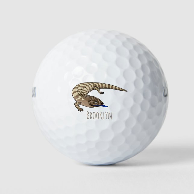 Blue tongue lizard reptile cartoon golf balls (Front)