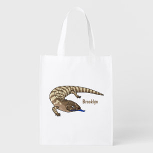 Blue tongue lizard reptile cartoon grocery bag