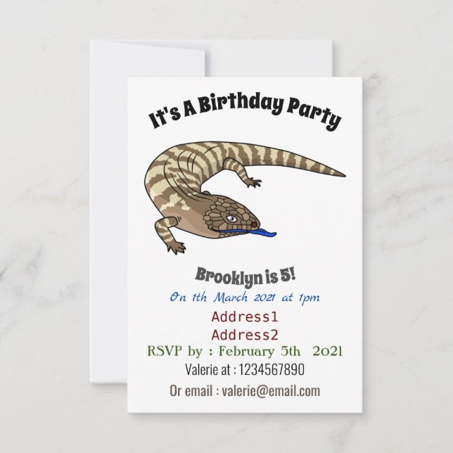 Blue tongue lizard reptile cartoon invitation (Front)