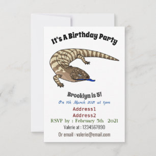 Blue tongue lizard reptile cartoon invitation