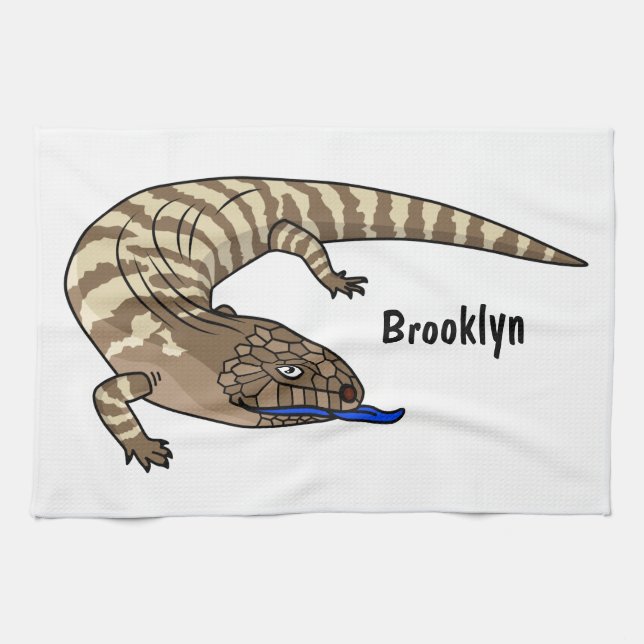 Blue tongue lizard reptile cartoon kitchen towel (Horizontal)
