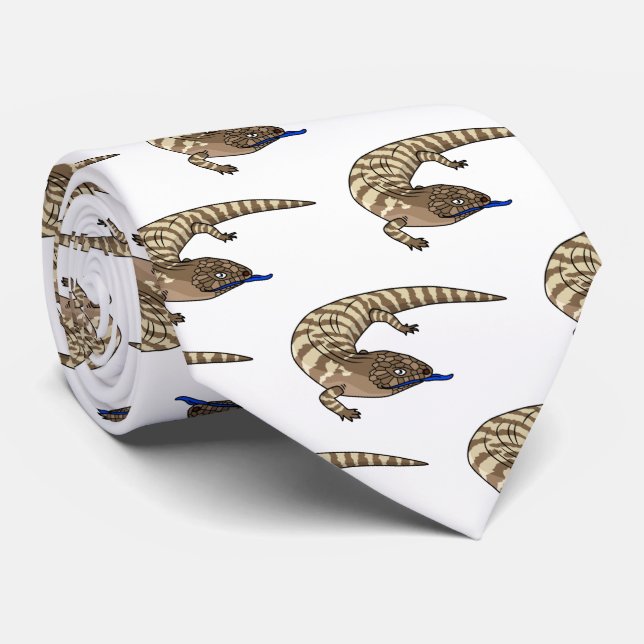 Blue tongue lizard reptile cartoon neck tie (Rolled)