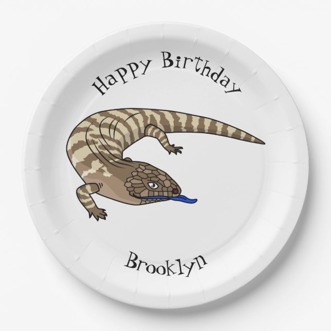 Blue tongue lizard reptile cartoon  paper plates (Front)