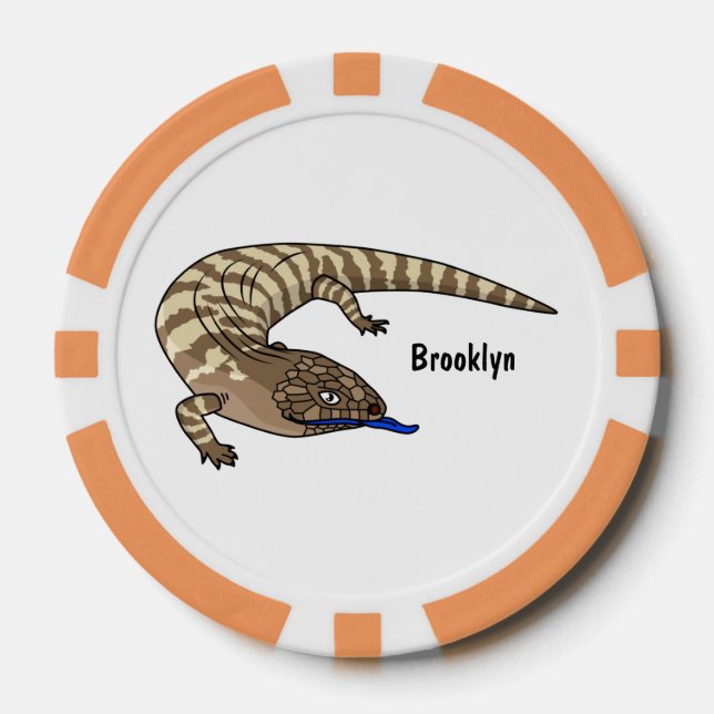 Blue tongue lizard reptile cartoon poker chips (Front)