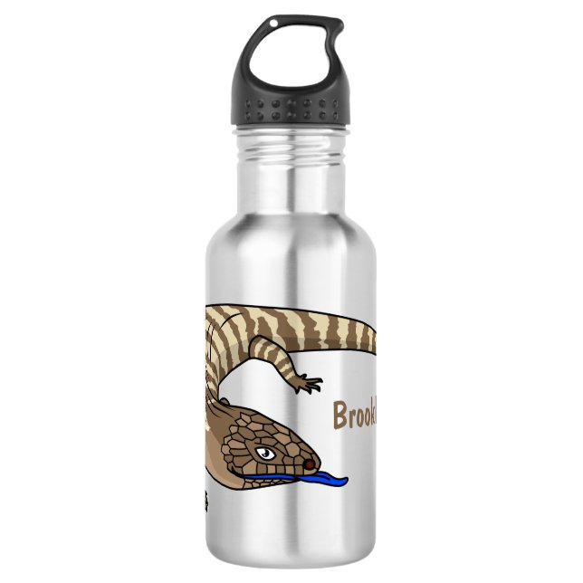 Blue tongue lizard reptile cartoon stainless steel water bottle (Front)