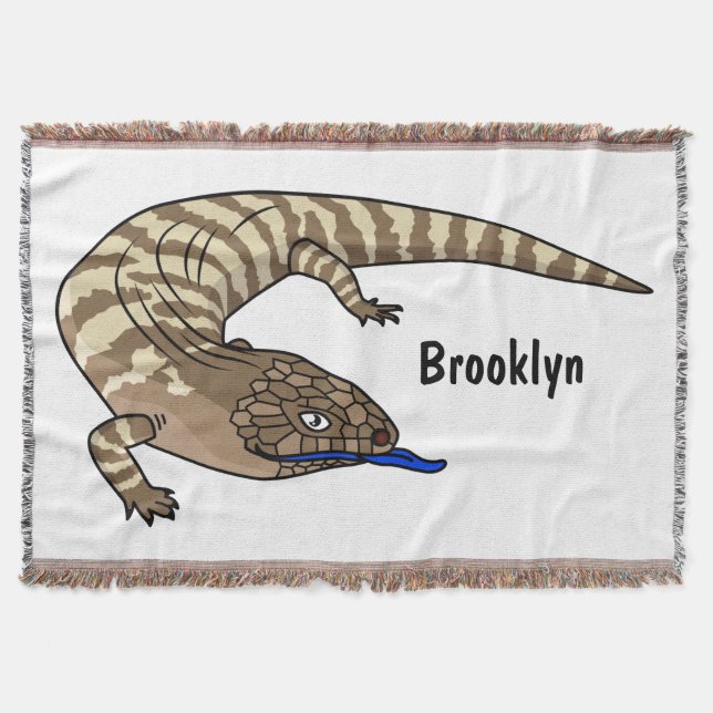 Blue tongue lizard reptile cartoon throw blanket (Front)