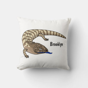 Blue tongue lizard reptile cartoon throw pillow