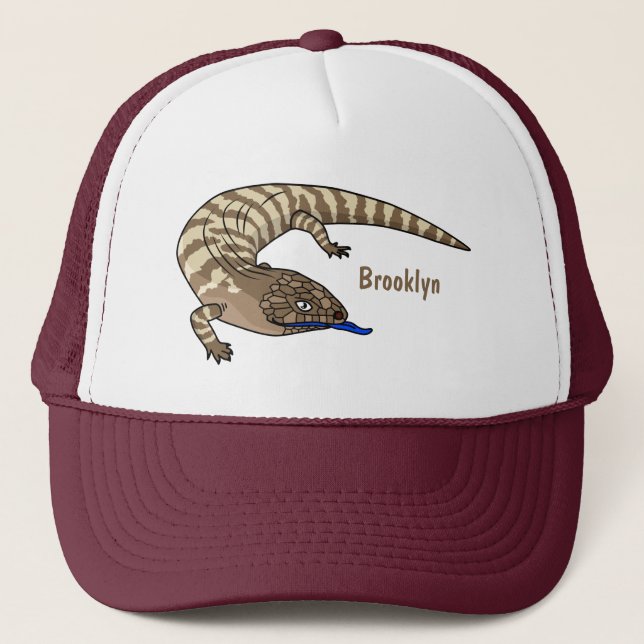 Blue tongue lizard reptile cartoon trucker hat (Front)