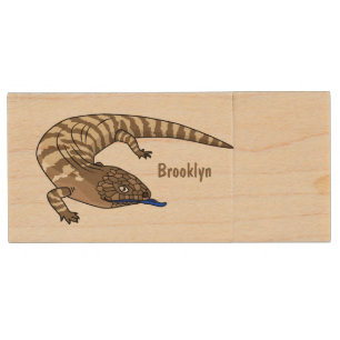 Blue tongue lizard reptile cartoon wood flash drive