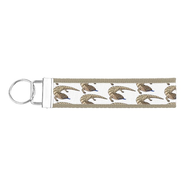 Blue tongue lizard reptile cartoon wrist keychain (Keys on Left)