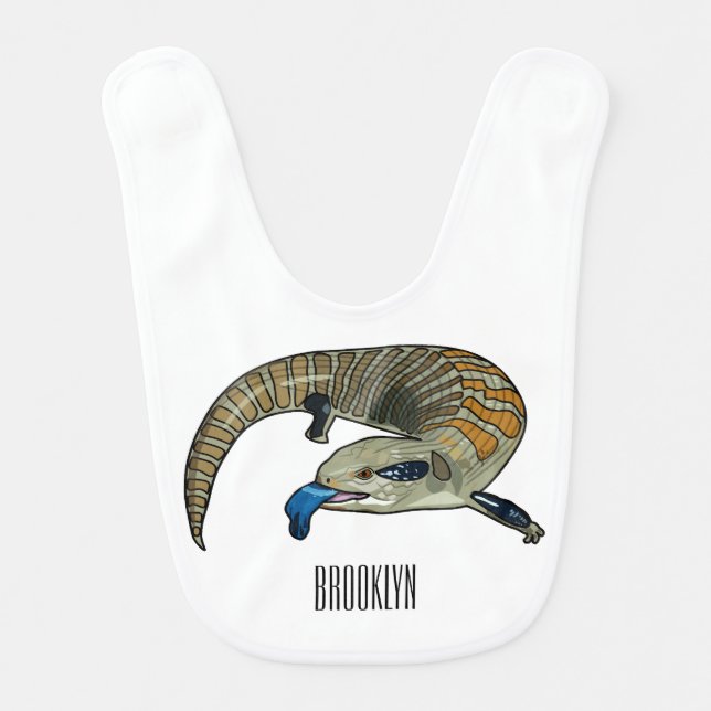 Blue-tongued skink cartoon illustration baby bib (Front)
