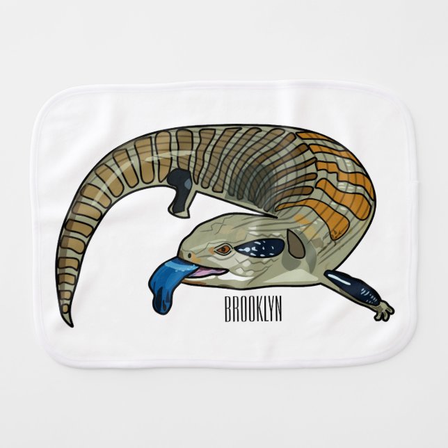 Blue-tongued skink cartoon illustration baby burp cloth (Front Horizontal)