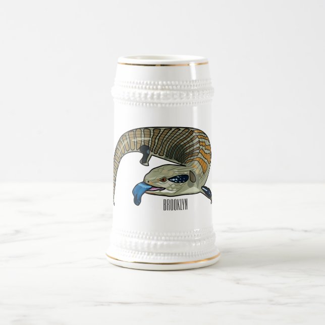 Blue-tongued skink cartoon illustration beer stein (Center)