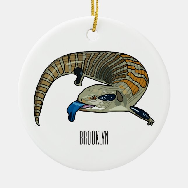 Blue-tongued skink cartoon illustration ceramic ornament (Front)