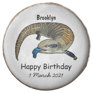 Blue-tongued skink cartoon illustration chocolate covered oreo