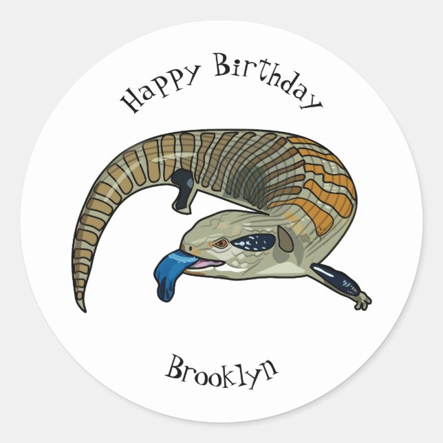 Blue-tongued skink cartoon illustration classic round sticker (Front)