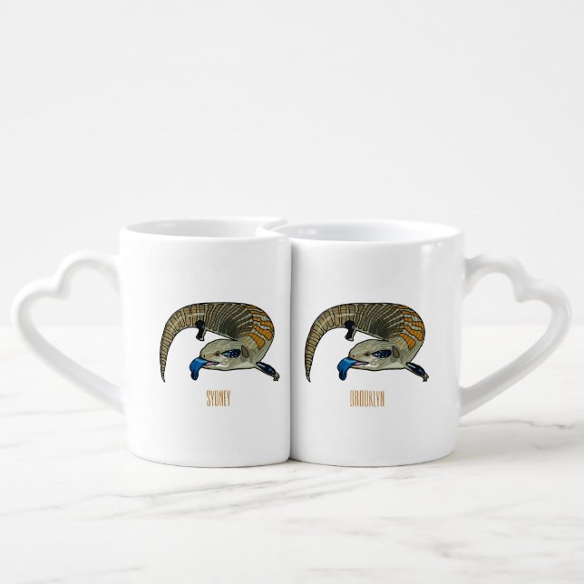 Blue-tongued skink cartoon illustration coffee mug set (Back Nesting)