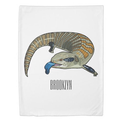 Blue_tongued skink cartoon illustration duvet cover