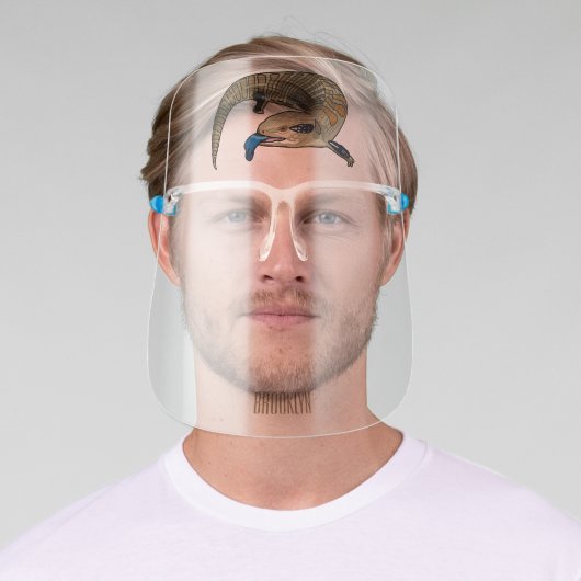 Blue-tongued skink cartoon illustration face shield (Insitu)