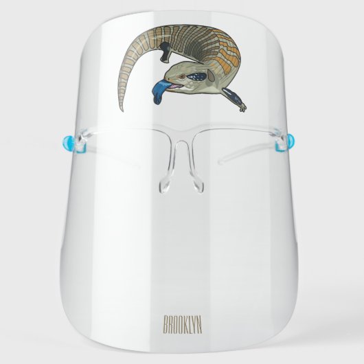 Blue-tongued skink cartoon illustration face shield (Front)