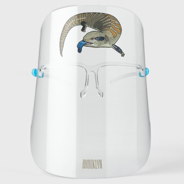 Blue-tongued skink cartoon illustration face shield (Front)