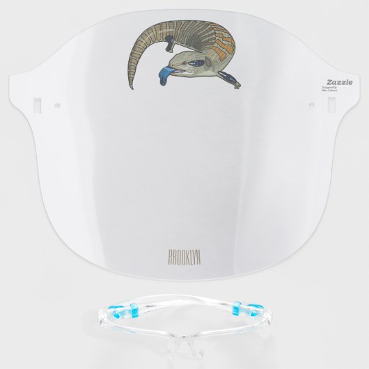 Blue-tongued skink cartoon illustration face shield (Front w/Glasses)