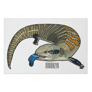 Blue-tongued skink cartoon illustration faux canvas print