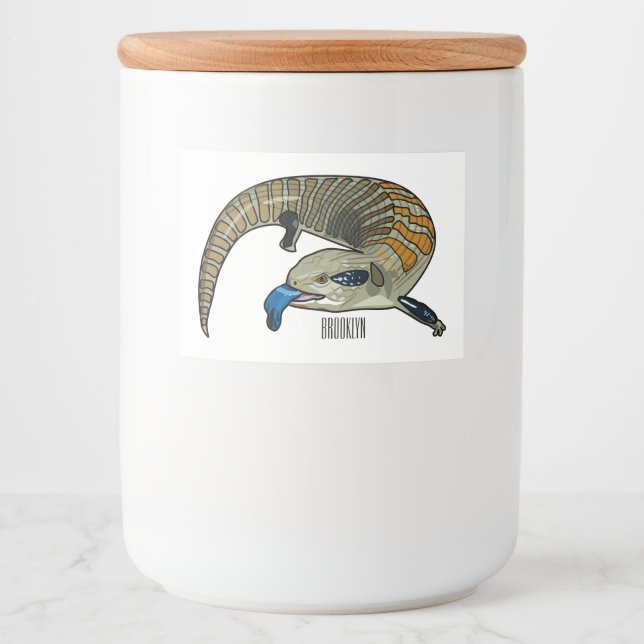Blue-tongued skink cartoon illustration food label (Front)