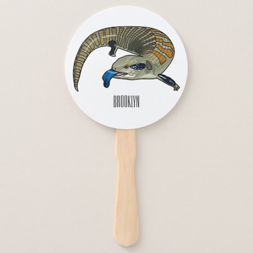 Blue_tongued skink cartoon illustration hand fan