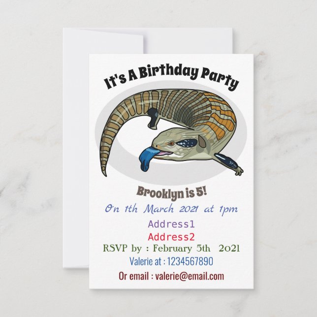 Blue-tongued skink cartoon illustration invitation (Front)