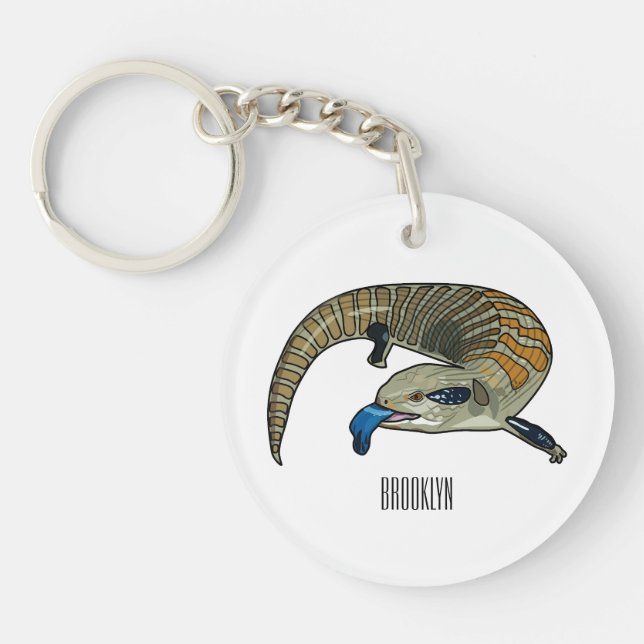 Blue-tongued skink cartoon illustration keychain (Front)
