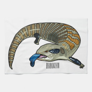Blue-tongued skink cartoon illustration kitchen towel