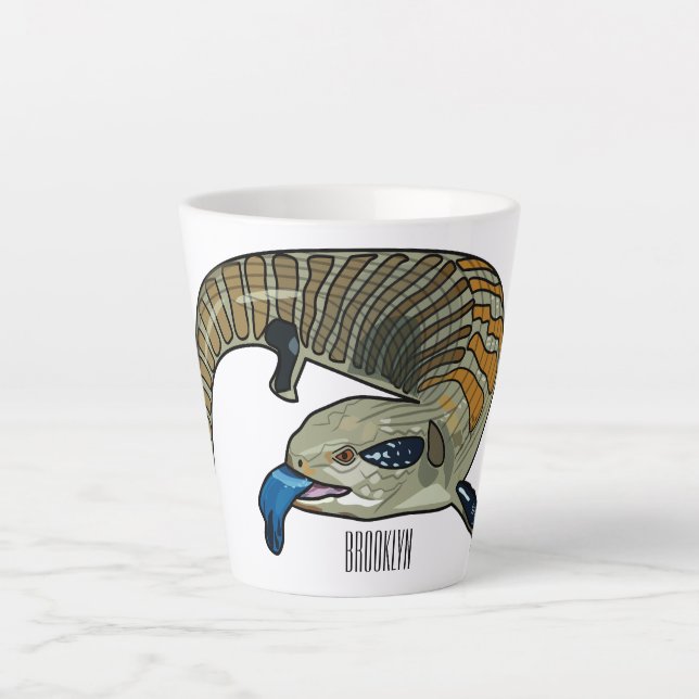 Blue-tongued skink cartoon illustration latte mug (Front)
