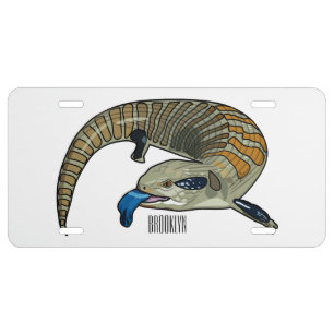 Blue-tongued skink cartoon illustration license plate