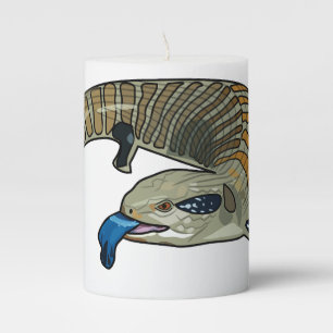 Blue-tongued skink cartoon illustration pillar candle