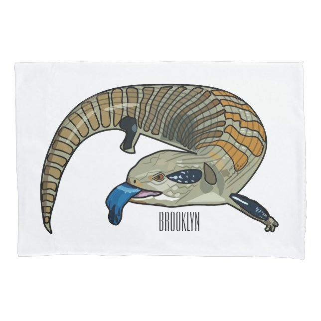 Blue-tongued skink cartoon illustration pillow case (Front)