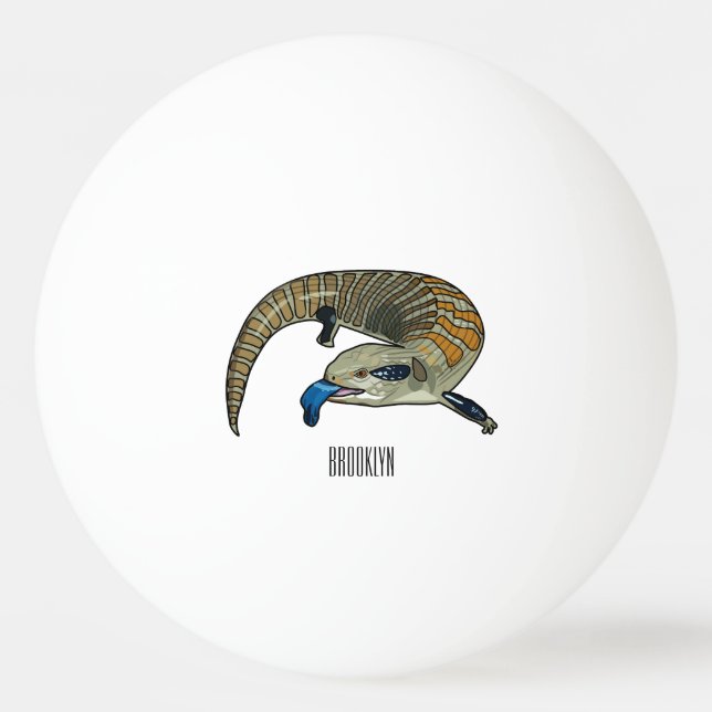Blue-tongued skink cartoon illustration ping pong ball (Front)