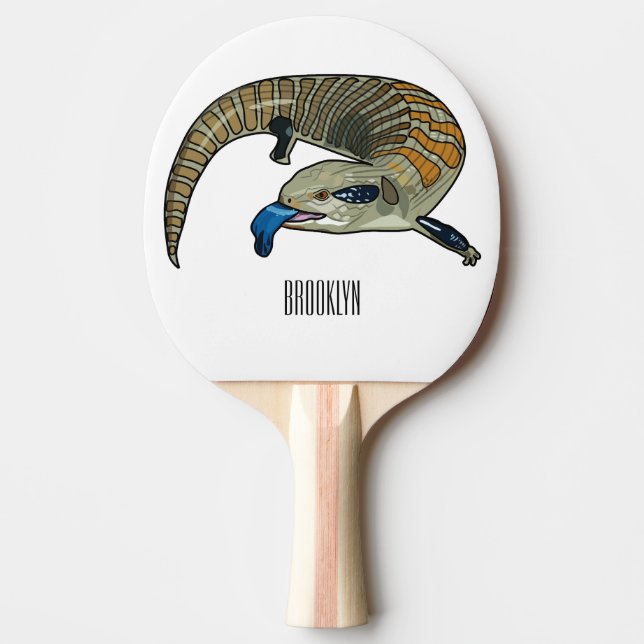 Blue-tongued skink cartoon illustration ping pong paddle (Front)