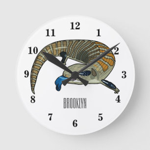 Blue-tongued skink cartoon illustration round clock