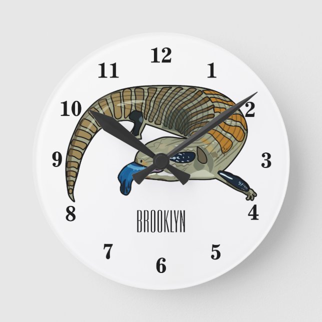 Blue-tongued skink cartoon illustration round clock (Front)