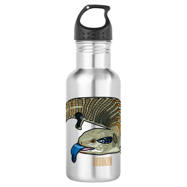 Blue-tongued skink cartoon illustration stainless steel water bottle (Front)
